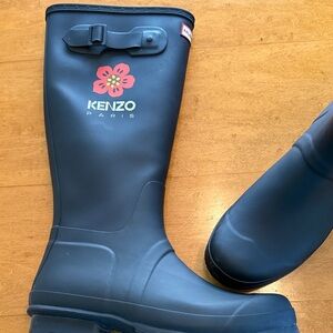 Kenzo X Hunter Black Boots with Red Floral Accent Limited Edition SZ 11 US